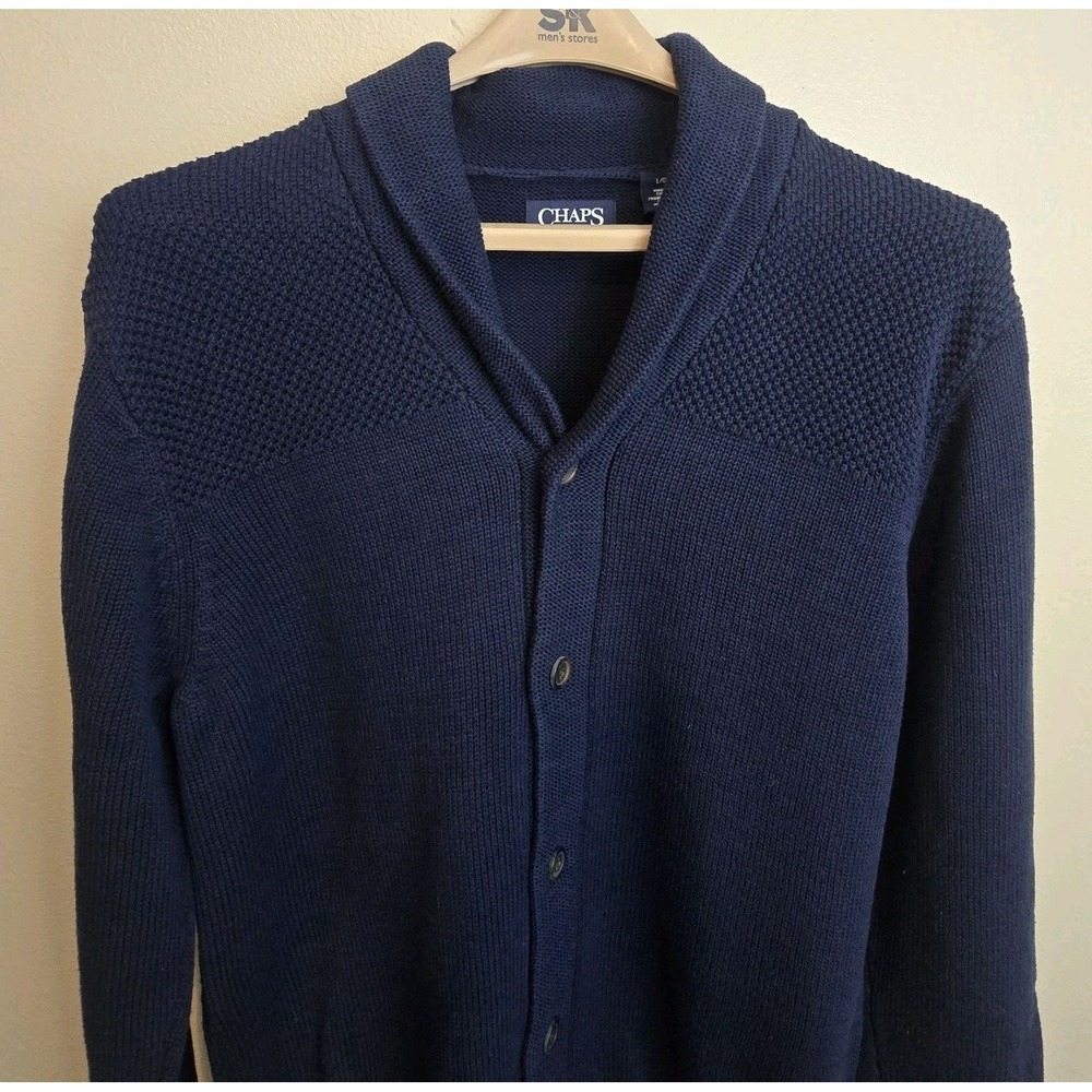 Vintage Chaps Cardigan 100 % Cotton Large Mens Navy Cozy Old Money